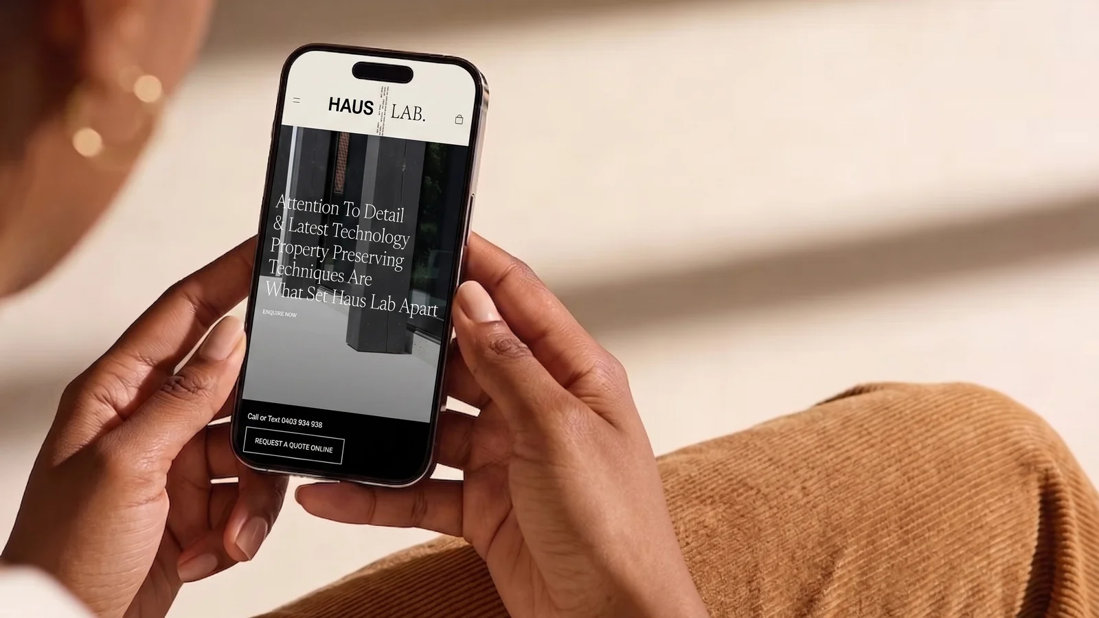 Haus Lab website on a phone