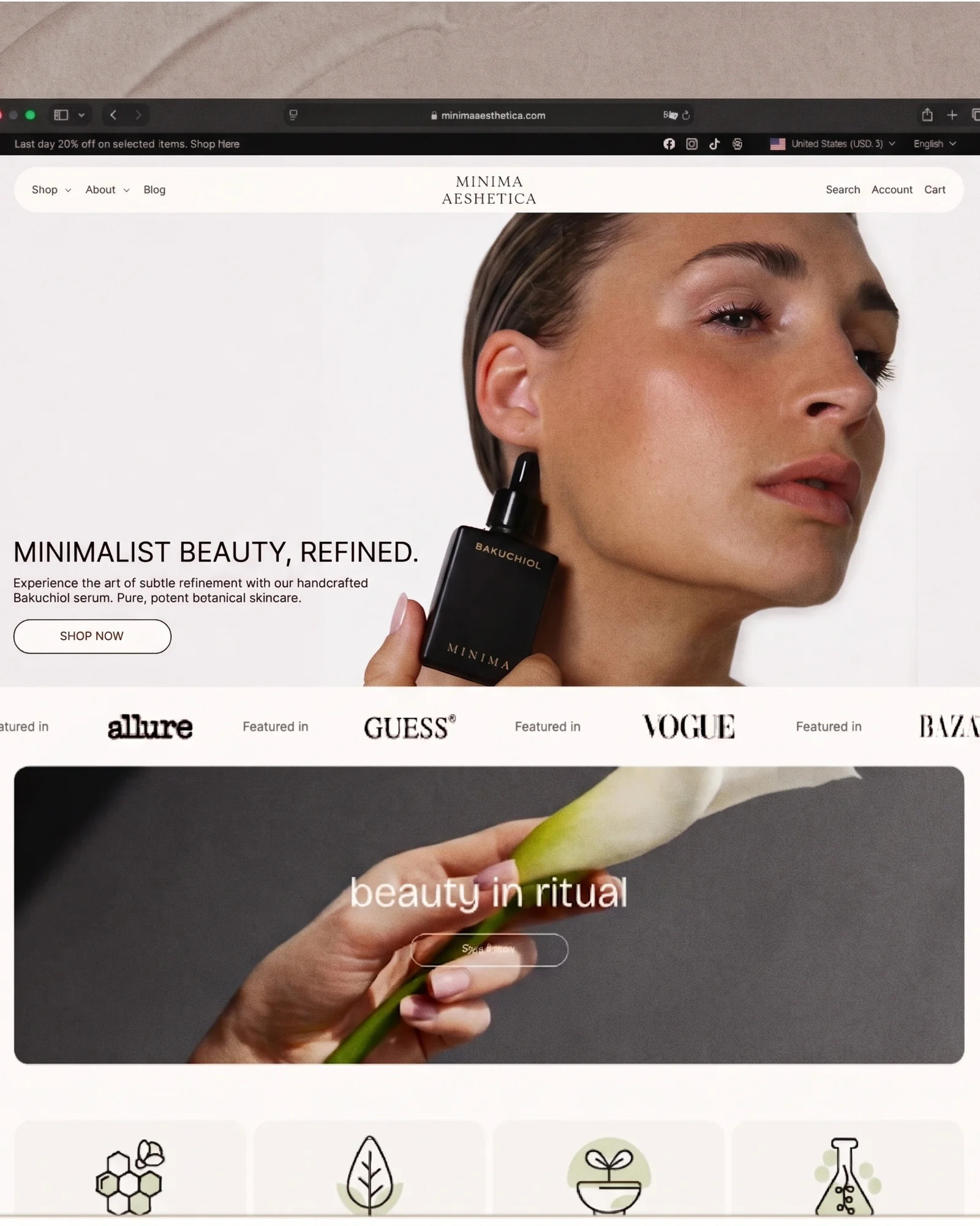 Minima Aesthetica website home page design